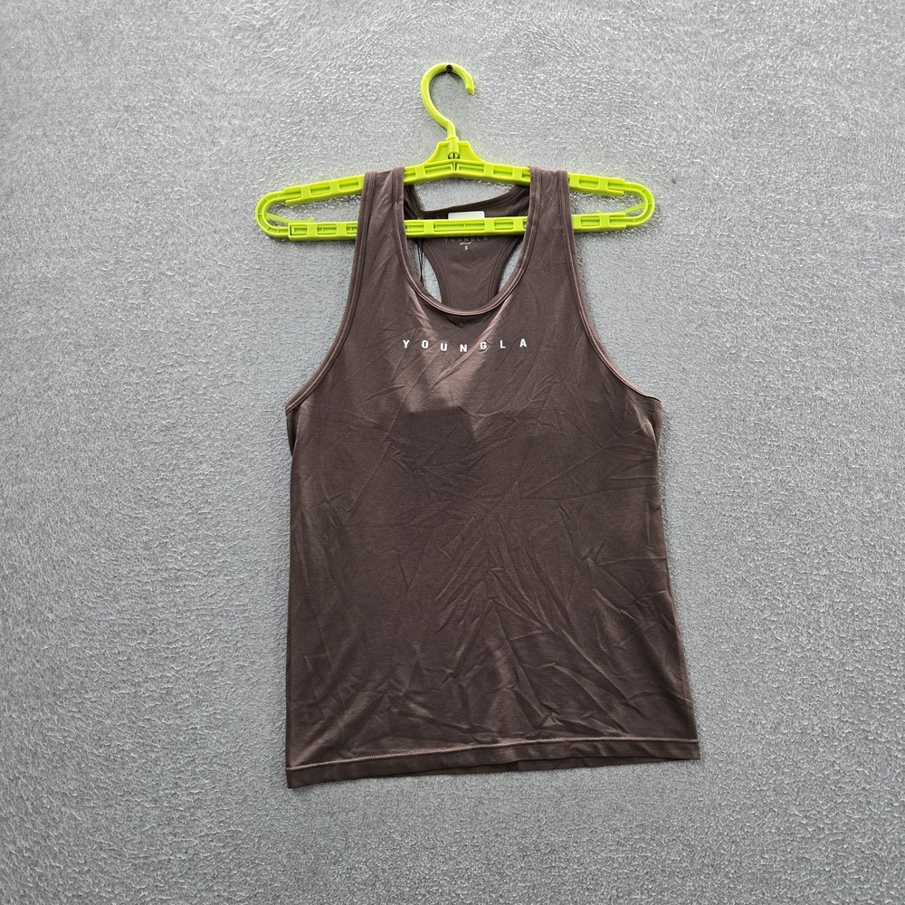 Youngla Men Tank Top S Brown Logo 336 Hydrocool Running Sleeveless NWT